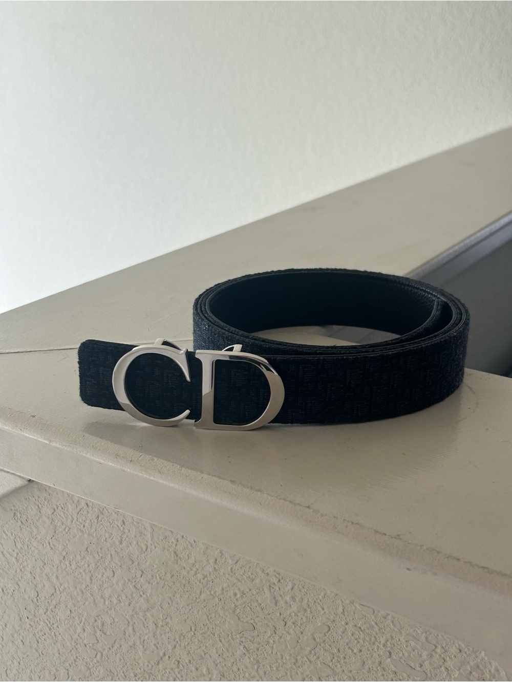 Black Men's Dior Belt with Silver CD Buckle